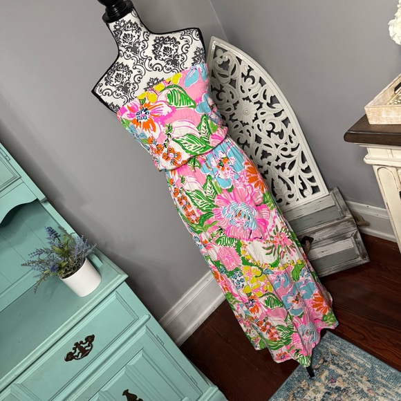 Lilly Pulitzer x Target Nosey Posey Tropical Floral Strapless Maxi Dress Boho - Picture 1 of 13